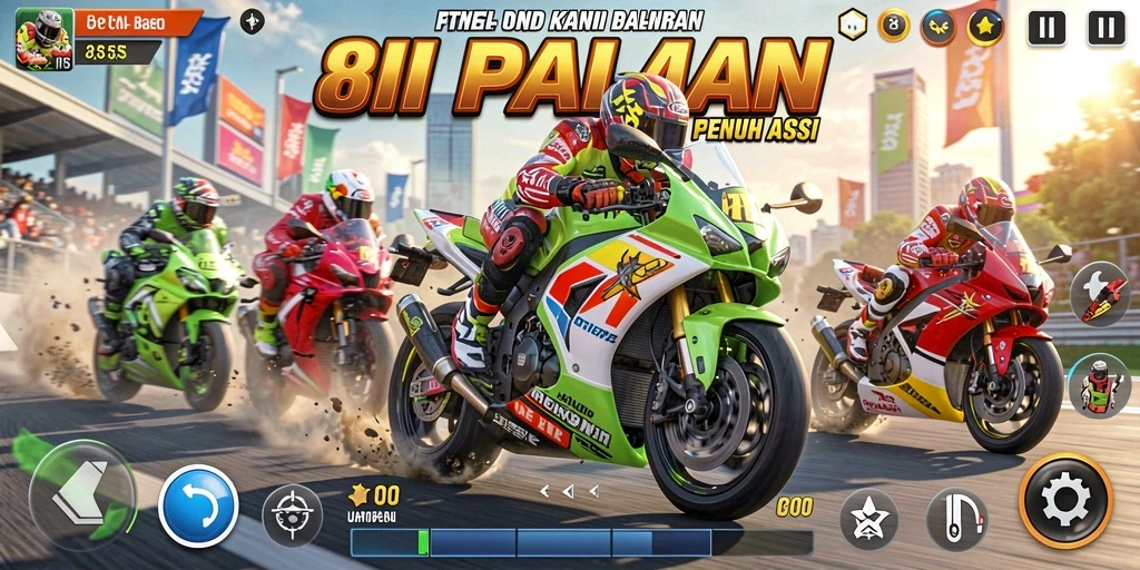 Tampilan balapan motor yang intens dan seru di 8II.