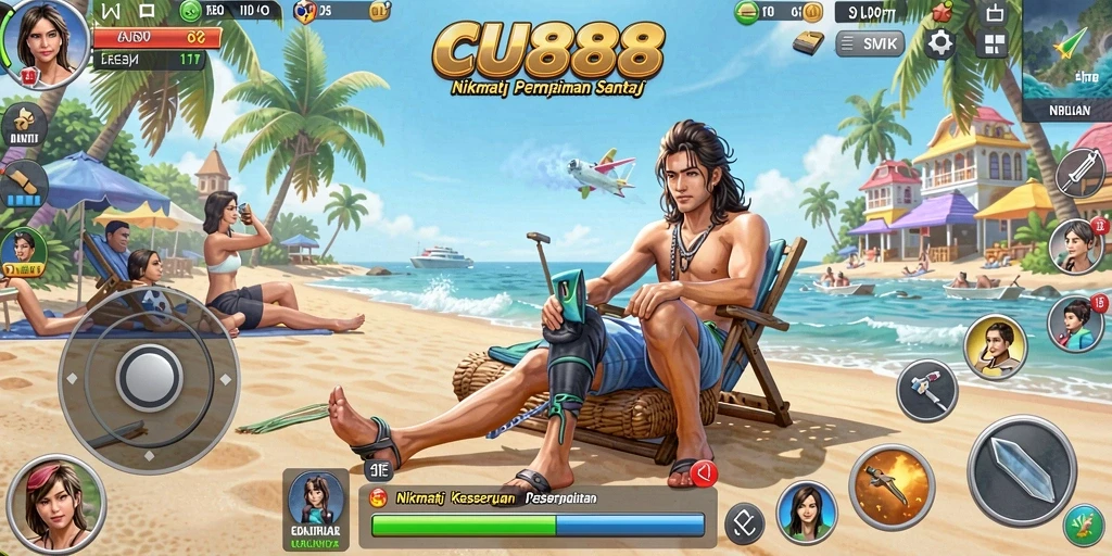Screenshot menunjukkan gameplay seru CU888 yang penuh warna.
