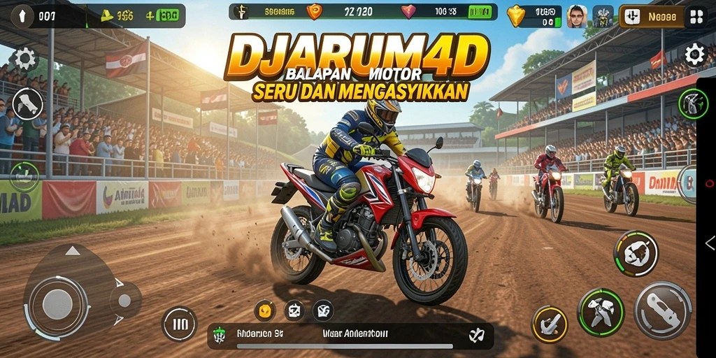 Screenshot gameplay balapan motor yang mendebarkan di DJARUM4D.