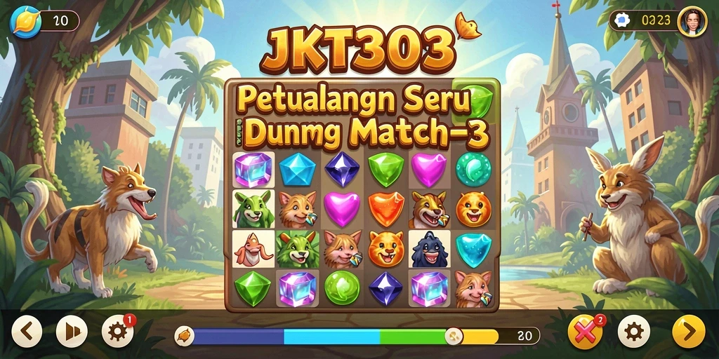 Screenshot JKT303 menampilkan gameplay seru dalam game Match-3.