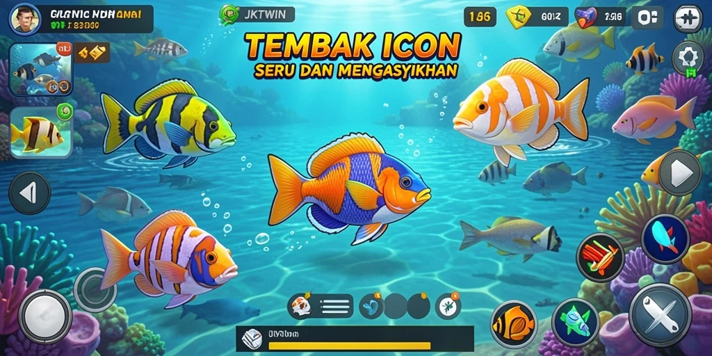 Screenshot JKTWIN menampilkan gameplay seru menembak ikan.