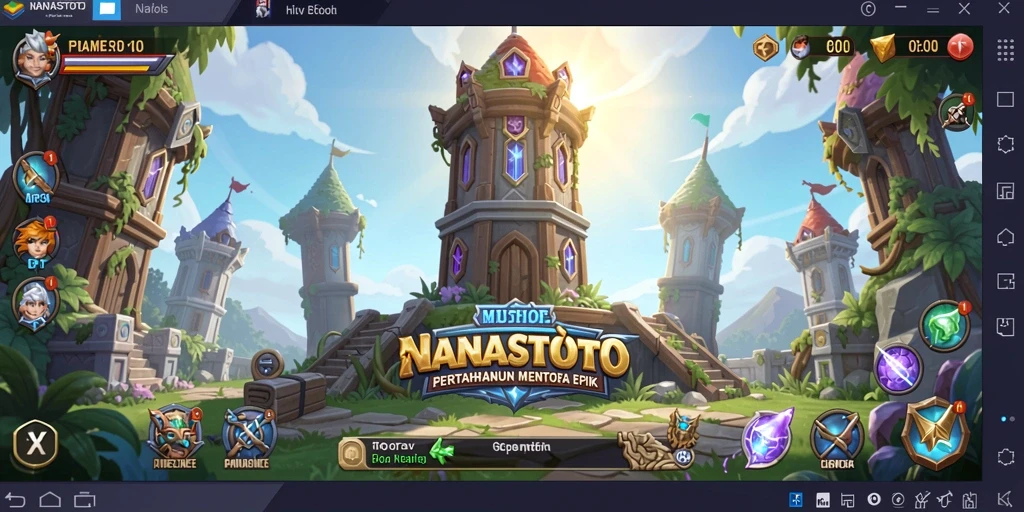 Screenshot gameplay menampilkan pertahanan menara yang epik dalam NANASTOTO.