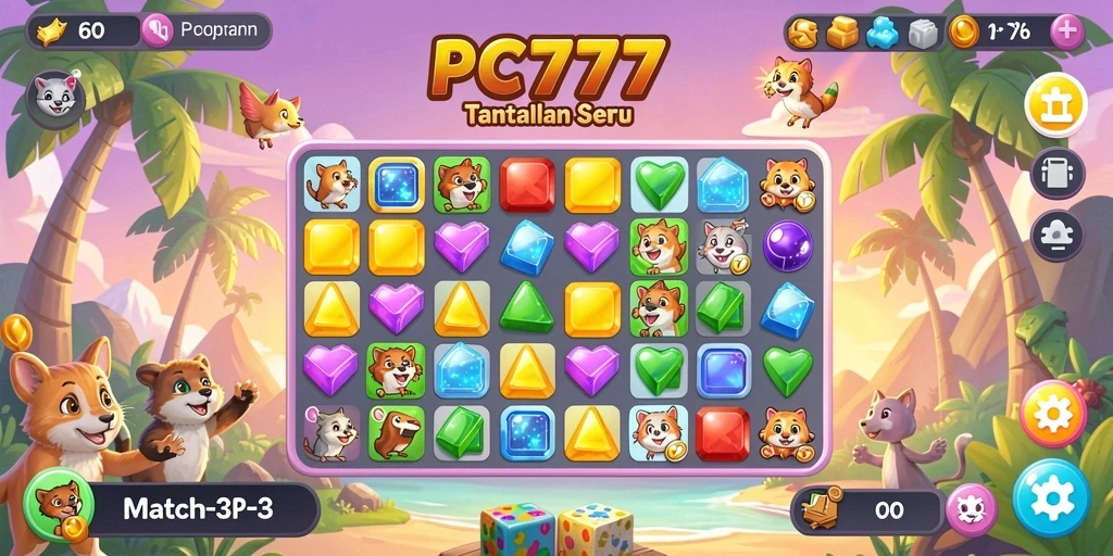 Screenshot dari gameplay <strong>PC777</strong> yang menampilkan aksi seru di game Match-3.