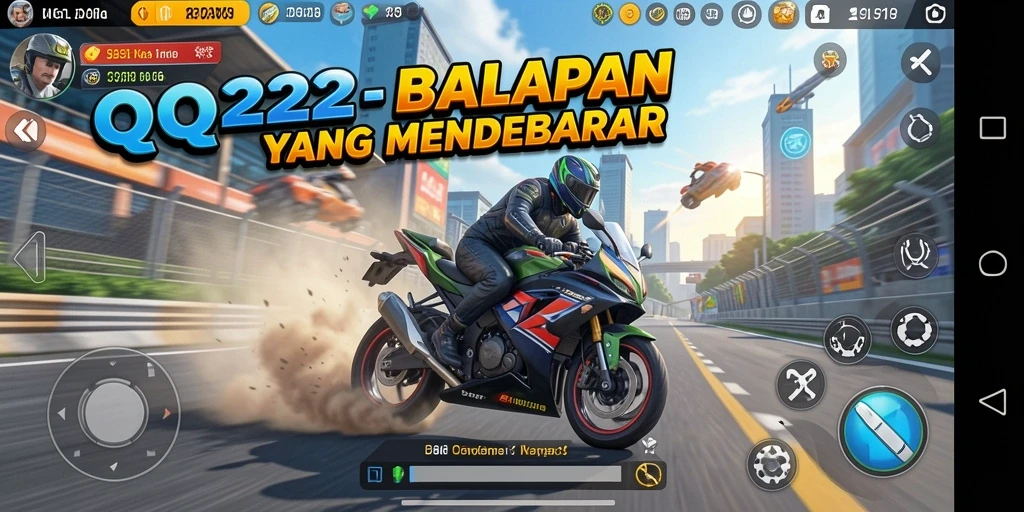 Tampilan screenshot QQ222 yang menunjukkan aksi balapan motor yang mendebarkan.