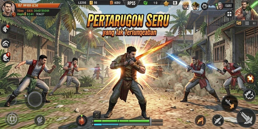 Tampilan seru gameplay RP55 dengan aksi pertarungan yang mendebarkan.
